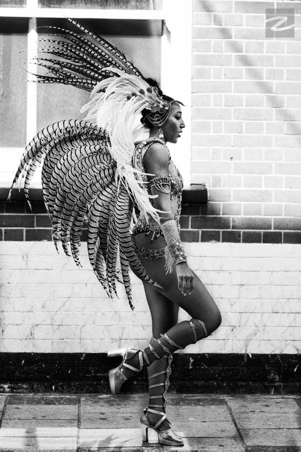 Performer during the Carnaval del Pueblo at Plaza Latina in London